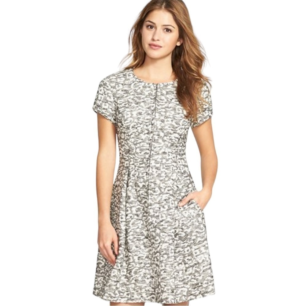 Eliza J Leopard Jacquard Zip Up Mini Dress with Pockets 4P